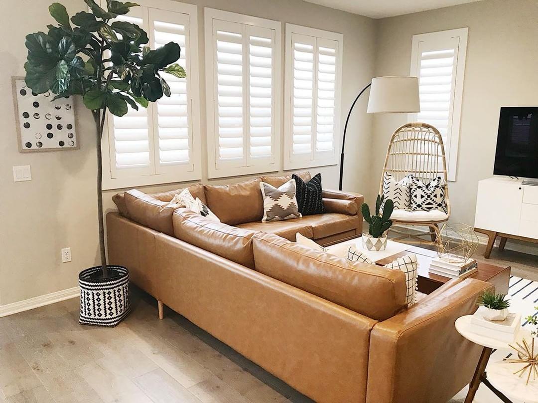 Cozy living room with Polywood shutters in Tampa.